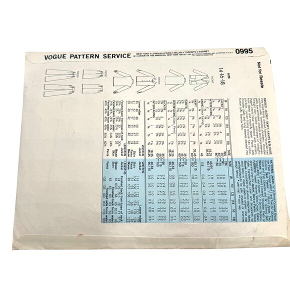 Vogue Pattern #0995 Misses Jacket Skirt Pants Blouse Size 14 16 18 Uncut - Picture 4 of 5